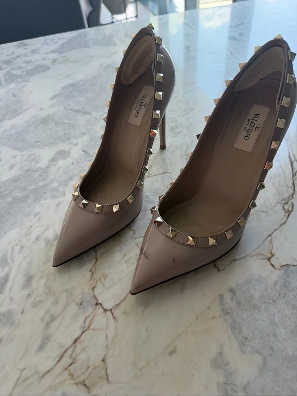 Valentino Patent Leather Rockstud Pumps in Nude